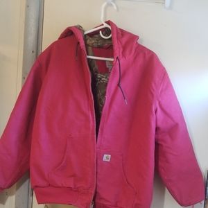 Pink carhartt jacket camo fleece interior